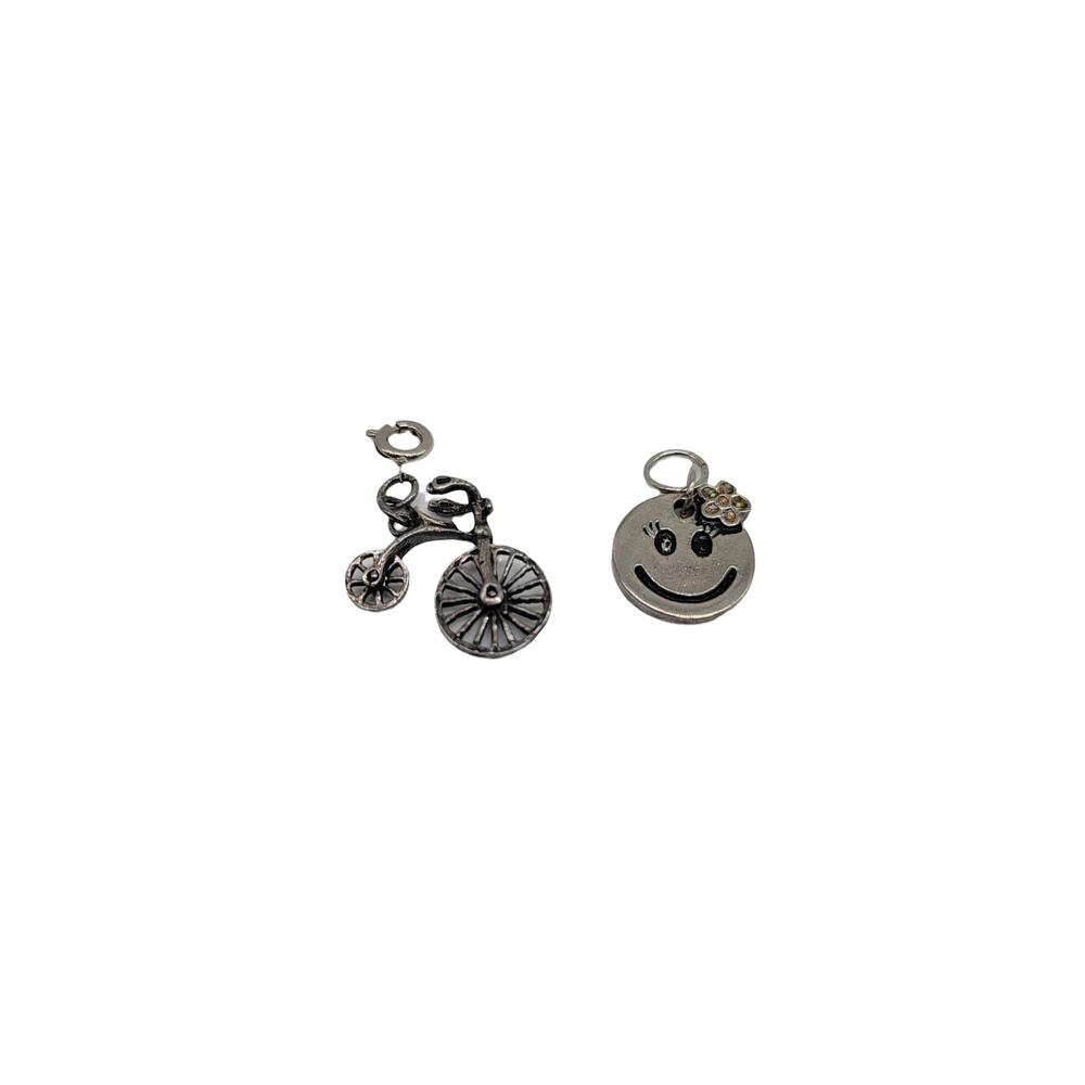 Bicycle with moving tires & Smiley Face Emoji Charm Bracelet